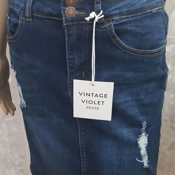 Vintage Violet Distressed Denim Skirt - Picture 4 of 6